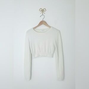 Amanda Uprichard Charlett Sweater Crop Fuzzy Soft White Size Medium